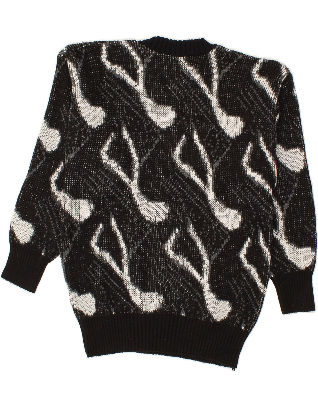 VINTAGE Womens Abstract Pattern V-Neck Jumper Sweater UK 14 Medium Black Vintage Vintage and Second-Hand Vintage from Messina Hembry 