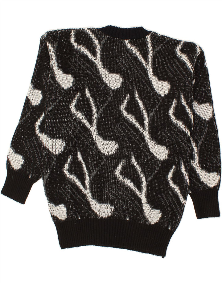 VINTAGE Womens Abstract Pattern V-Neck Jumper Sweater UK 14 Medium Black Vintage Vintage and Second-Hand Vintage from Messina Hembry 