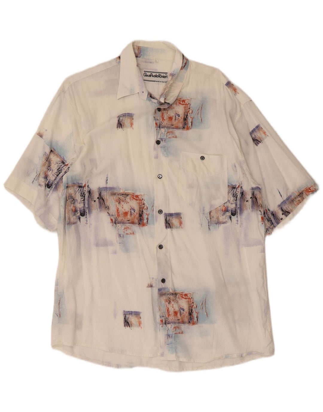 Vintage Herren Kurzarmshirt Großes weißes Patchwork
