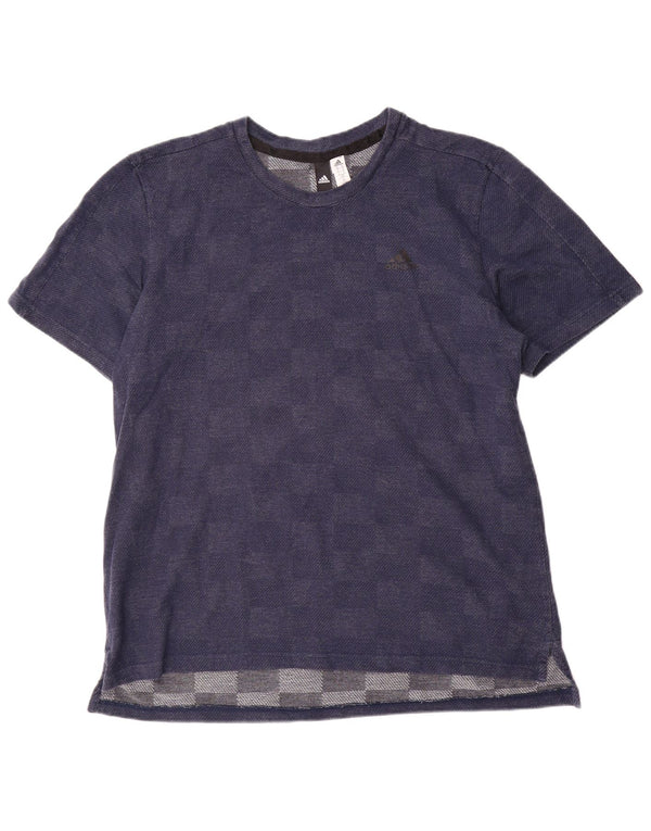 Adidas Herren T-Shirt Top XL Marineblau mit geometrischem Muster aus Baumwolle