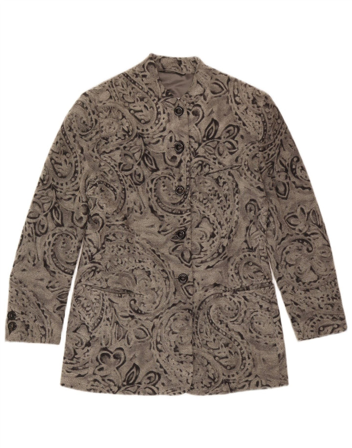 BOGNER Damen-Blazerjacke mit 5 Knöpfen, US 10, große graue Paisley-Wolle