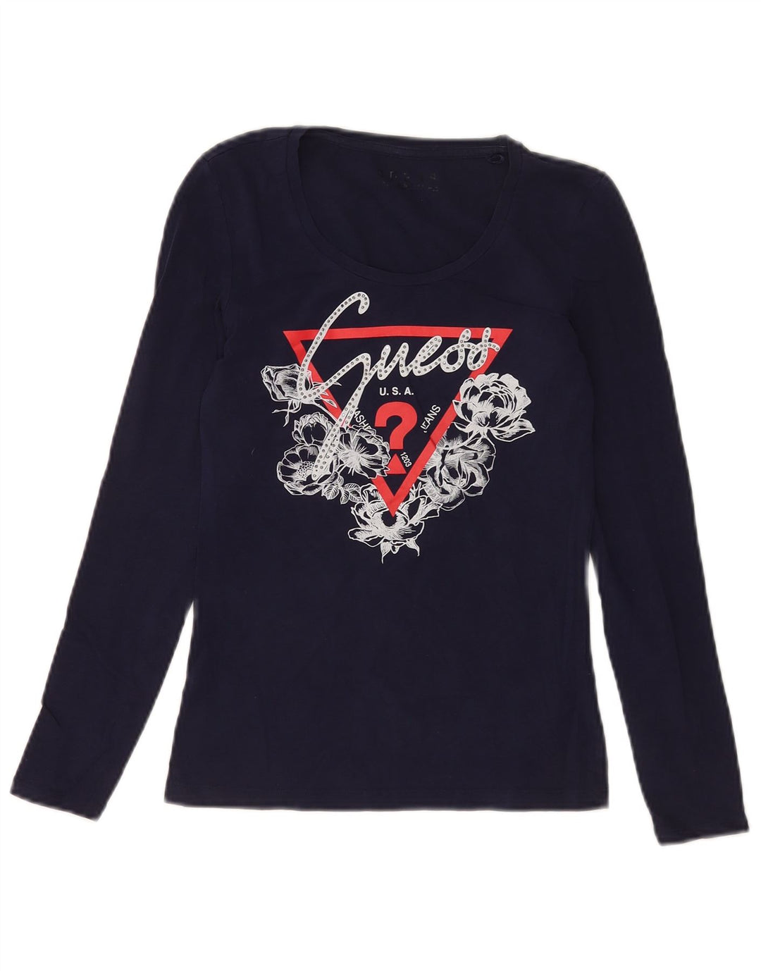 Guess Damen Graphic Top Langarm UK 4 XS Marineblau