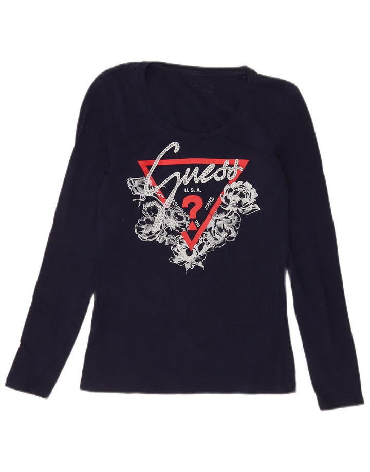 Guess Damen Graphic Top Langarm UK 4 XS Marineblau