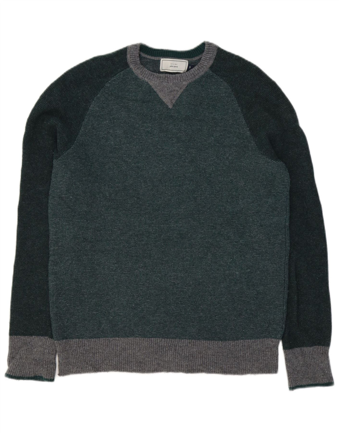 John Lewis Herren-Pullover mit Rundhalsausschnitt, klein, grüne Farbblock-Lammwolle
