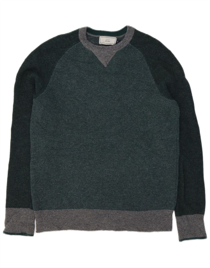 John Lewis Herren-Pullover mit Rundhalsausschnitt, klein, grüne Farbblock-Lammwolle