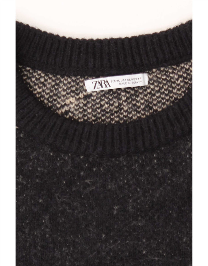 Zara Herren-Pullover mit Rundhalsausschnitt, XL, schwarz gestreift