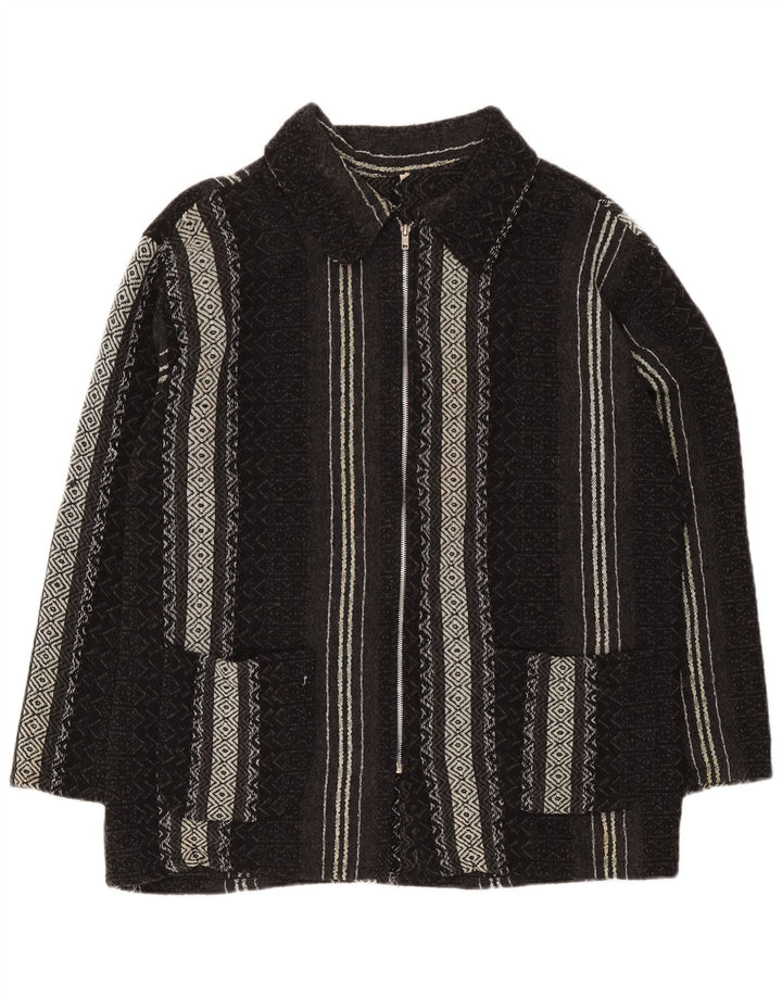Vintage Herren Cardigan Pullover XL Schwarz Geometrische Wolle Azteken