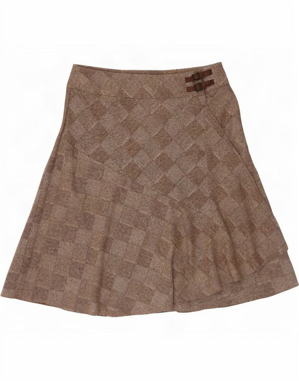 Kaliko Damen Wickelrock UK 18 XL W34 Braune geometrische Wolle