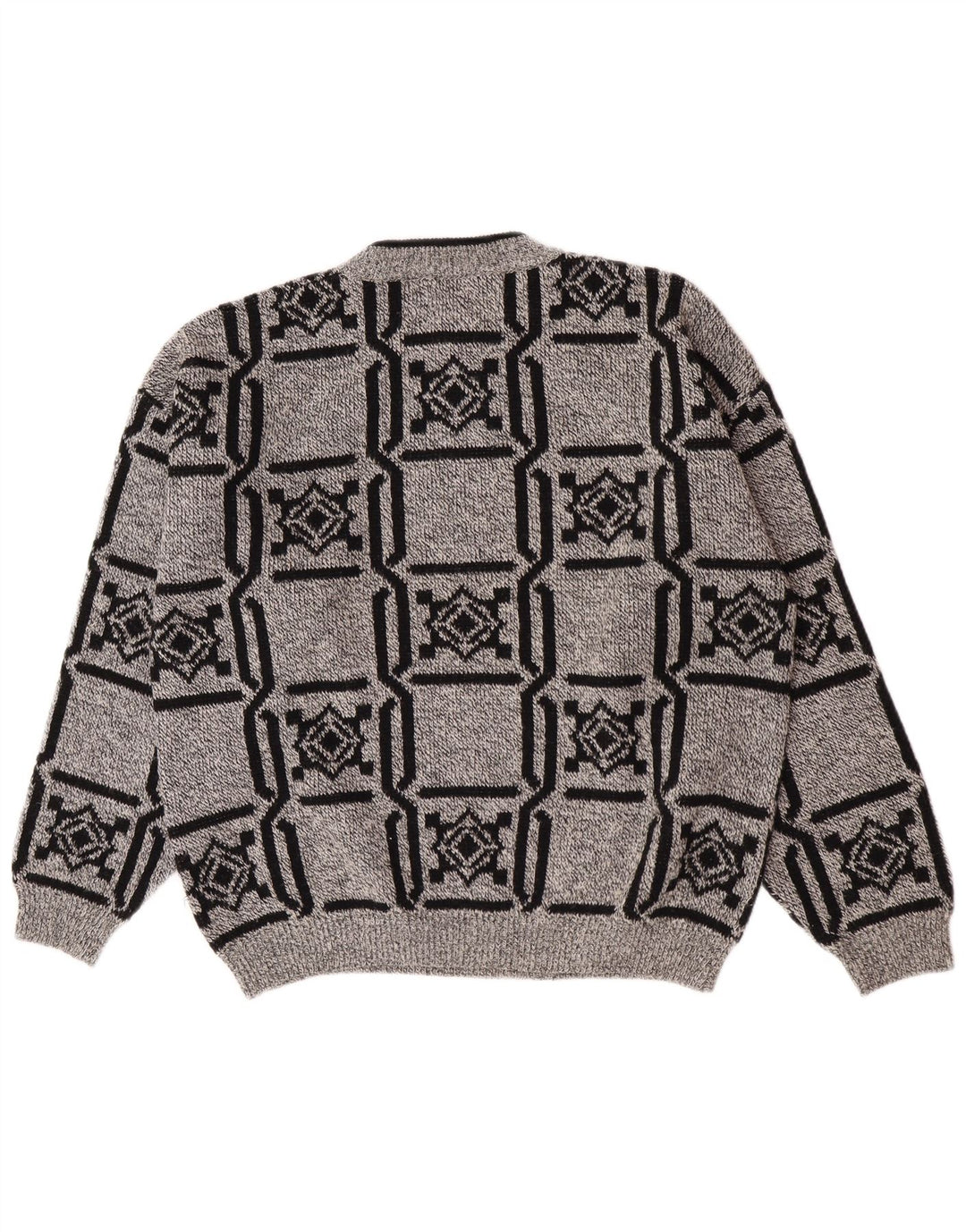 Stefanel Herren-Pullover mit Rundhalsausschnitt, große graue geometrische Wolle