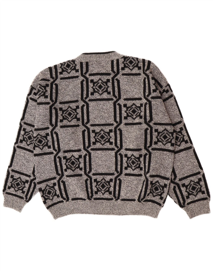 Stefanel Herren-Pullover mit Rundhalsausschnitt, große graue geometrische Wolle