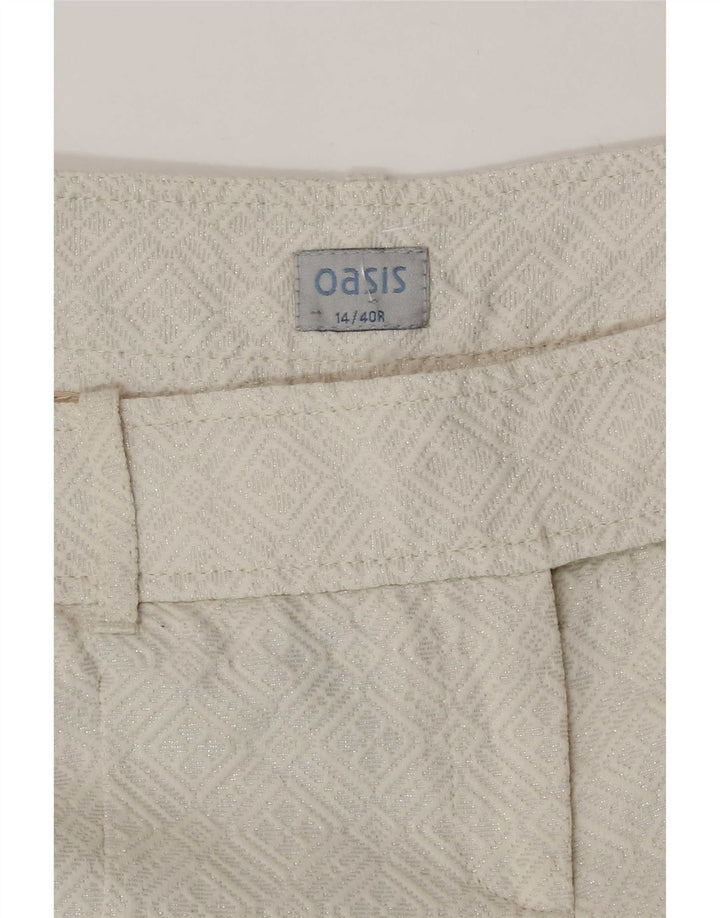 Oasis Damen Bermudashorts UK 14 Medium W32 Weiße geometrische Baumwolle