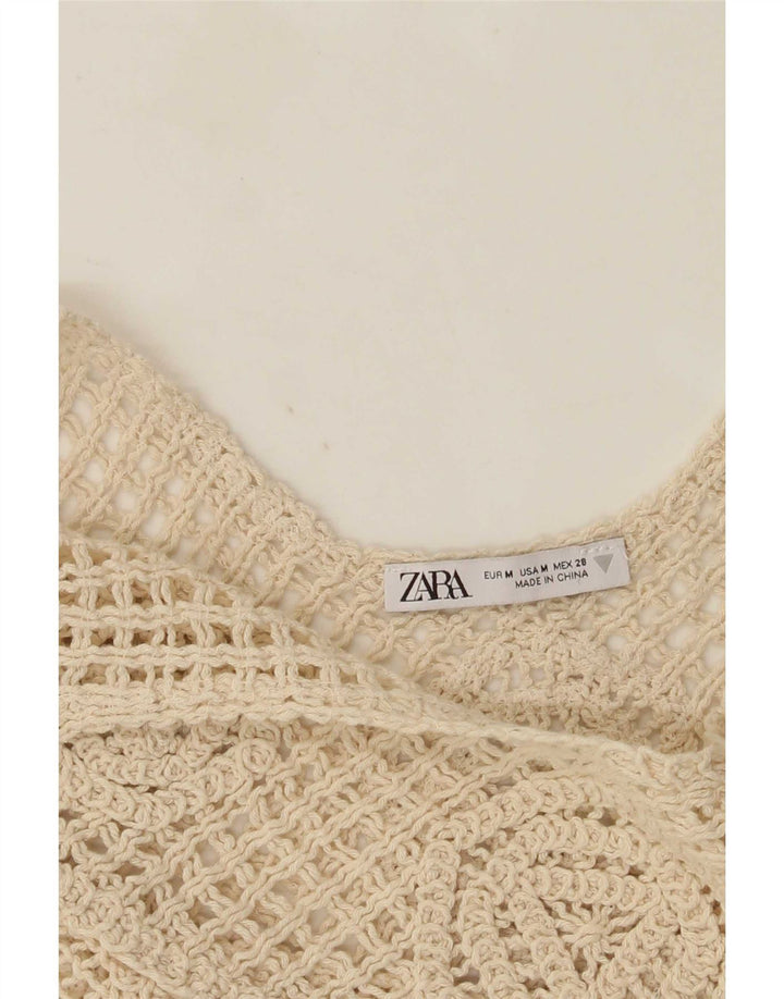 Zara Damen Crop Crochet Cami Top UK 12 Medium Beige