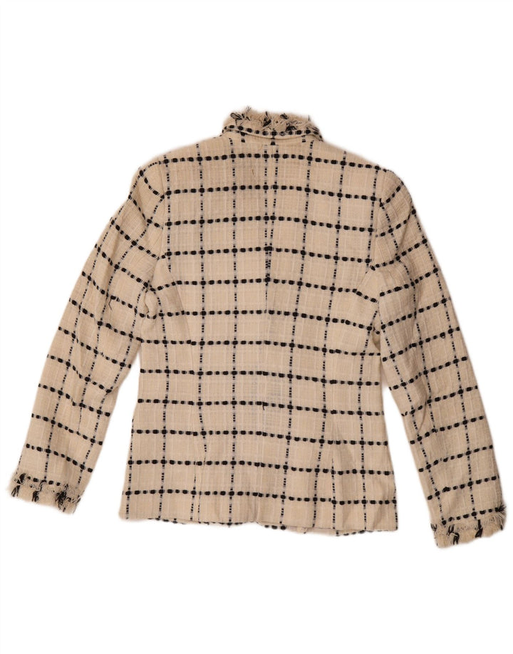 Vintage Damen 3-Knopf-Blazerjacke UK 10 Small Off White Check Wool