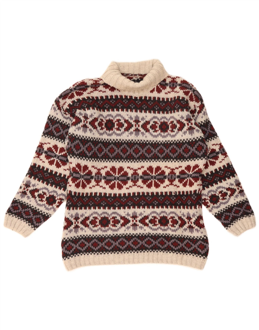 Vintage Herren-Pullover mit Rollkragen, mittelgroß, mehrfarbig, Fair-Isle-Wolle