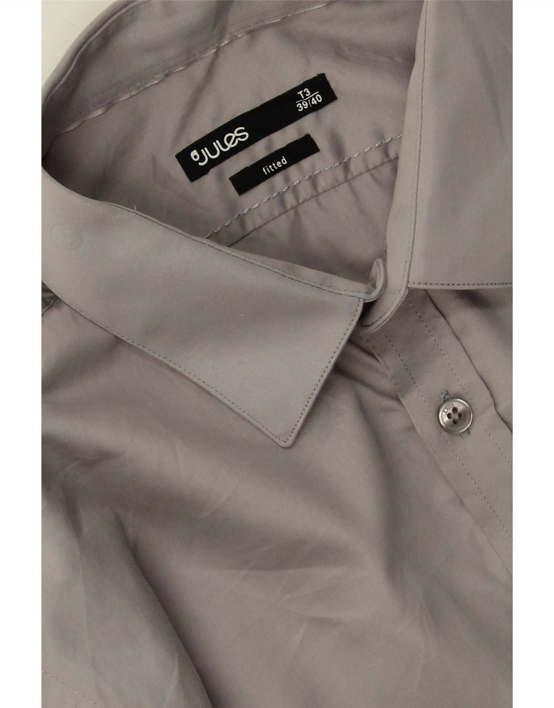 JULES Mens Fitted Shirt Size 39/40 Medium Grey Cotton Vintage Jules and Second-Hand Jules from Messina Hembry 