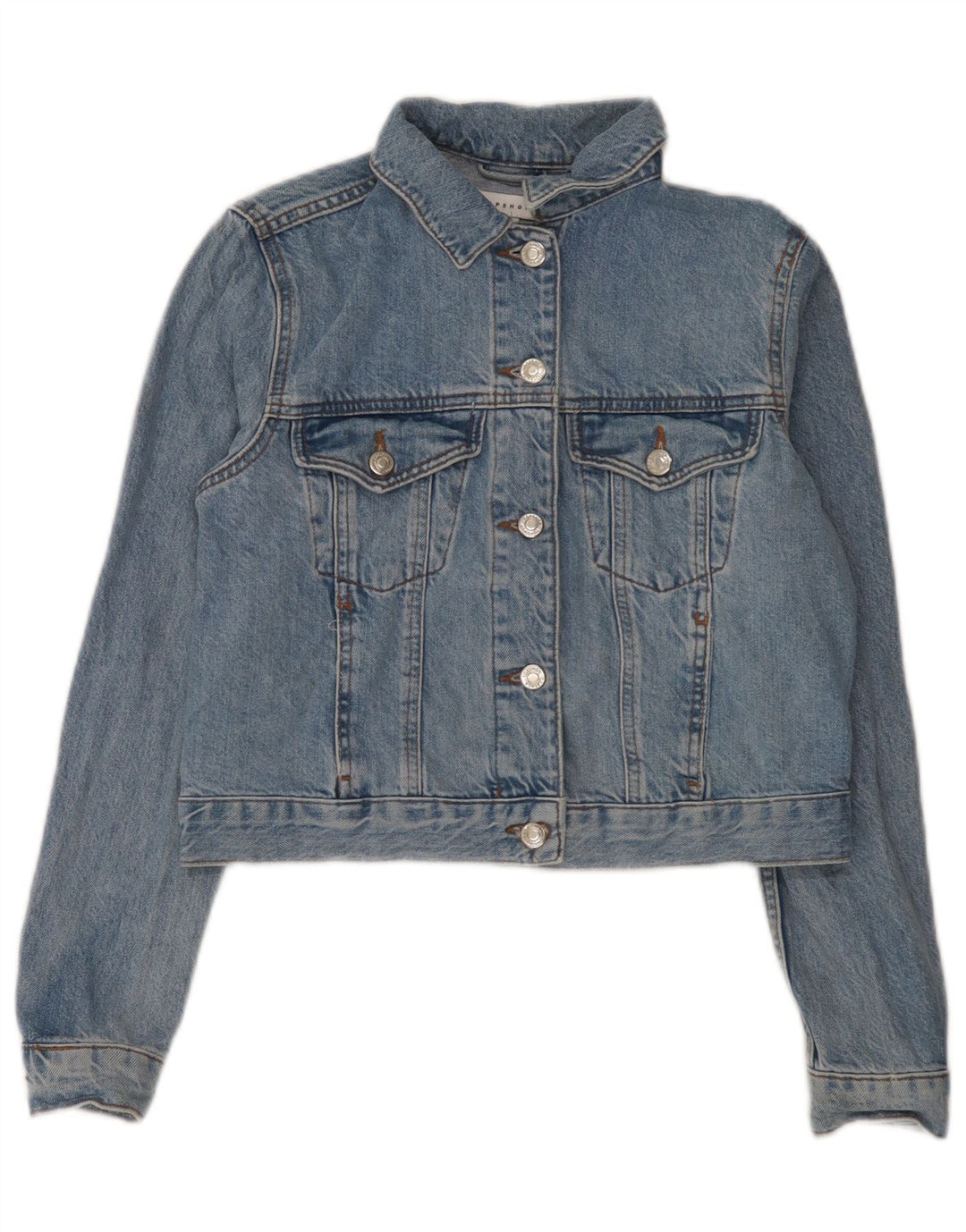 Topshop Damen Crop Denim Jacke UK 8 Small Blaue Baumwolle