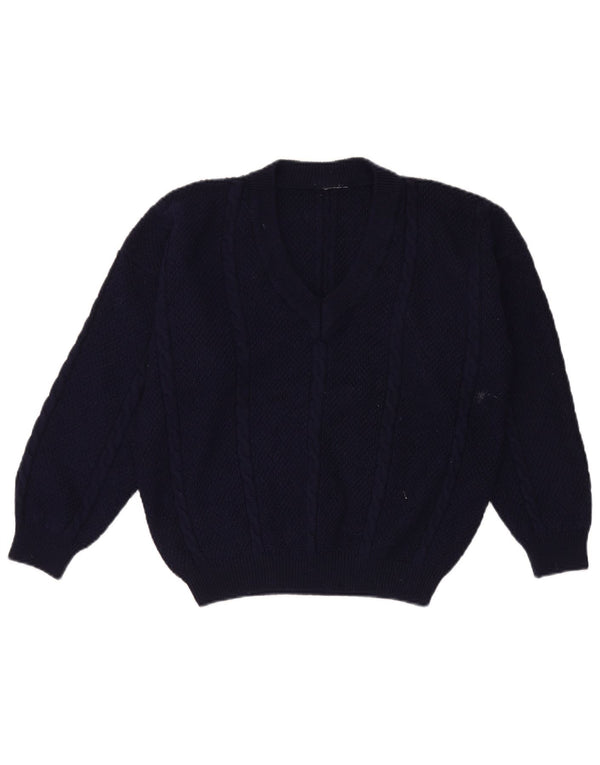 Vintage Damen V-Ausschnitt Pullover Pullover UK 18 XL Marineblau