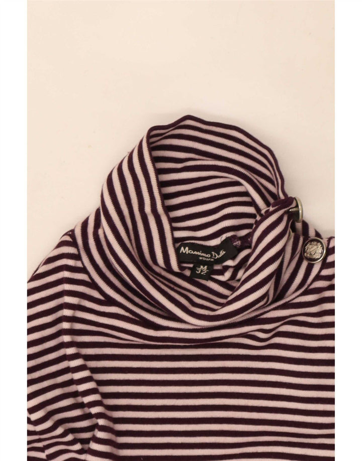 Massimo Dutti Damen-Pullover mit Knopfkragen, Gr. 12, mittelviolett gestreift