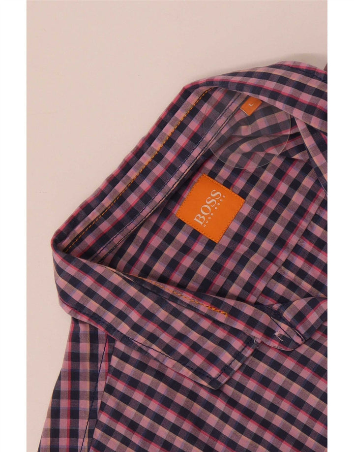 Hugo Boss Herren-Kurzarmhemd, groß, rosa Gingham