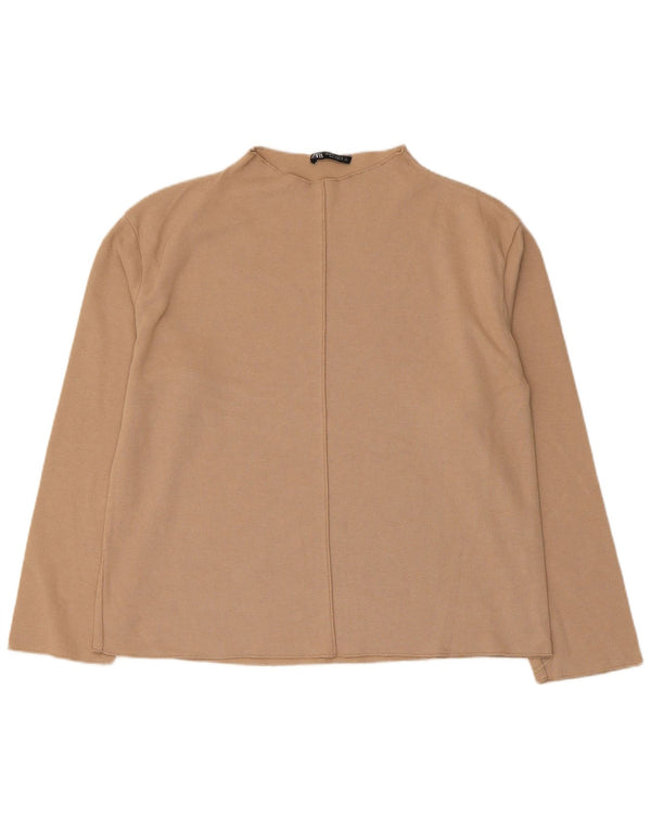 Zara Damen Top Langarm UK 14 Mittelbeige Baumwolle