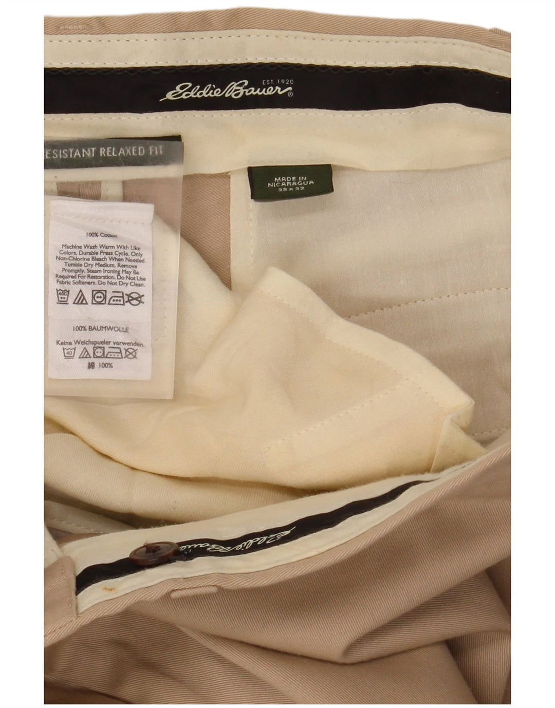EDDIE BAUER Herren-Chinohose mit entspannter Passform, W38, L32, beige Baumwolle