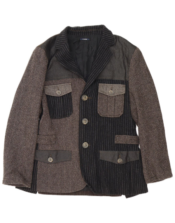 Desigual Damen 3-Knopf-Blazerjacke UK 18 XL Braune Colourblock-Baumwolle