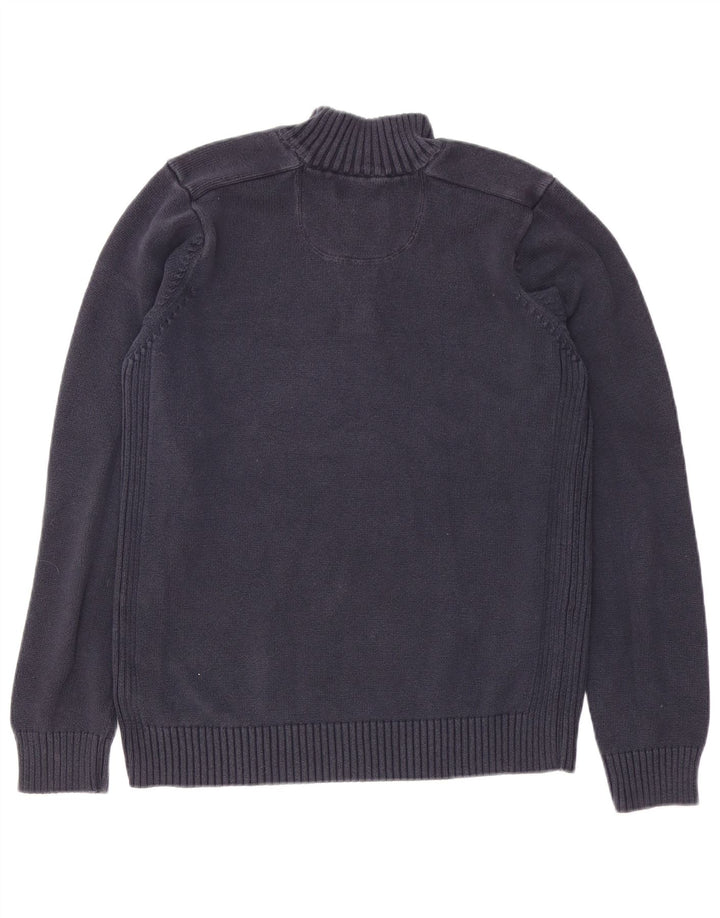 Marks & Spencer Herren-Pullover mit Knopfkragen, Mittelblau