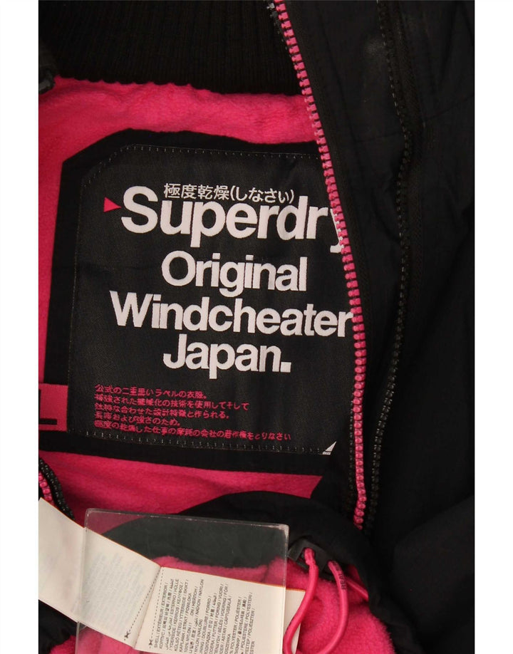 Superdry Damen-Windbreakerjacke mit Kapuze, UK 16, Größe L, Schwarz, Polyester
