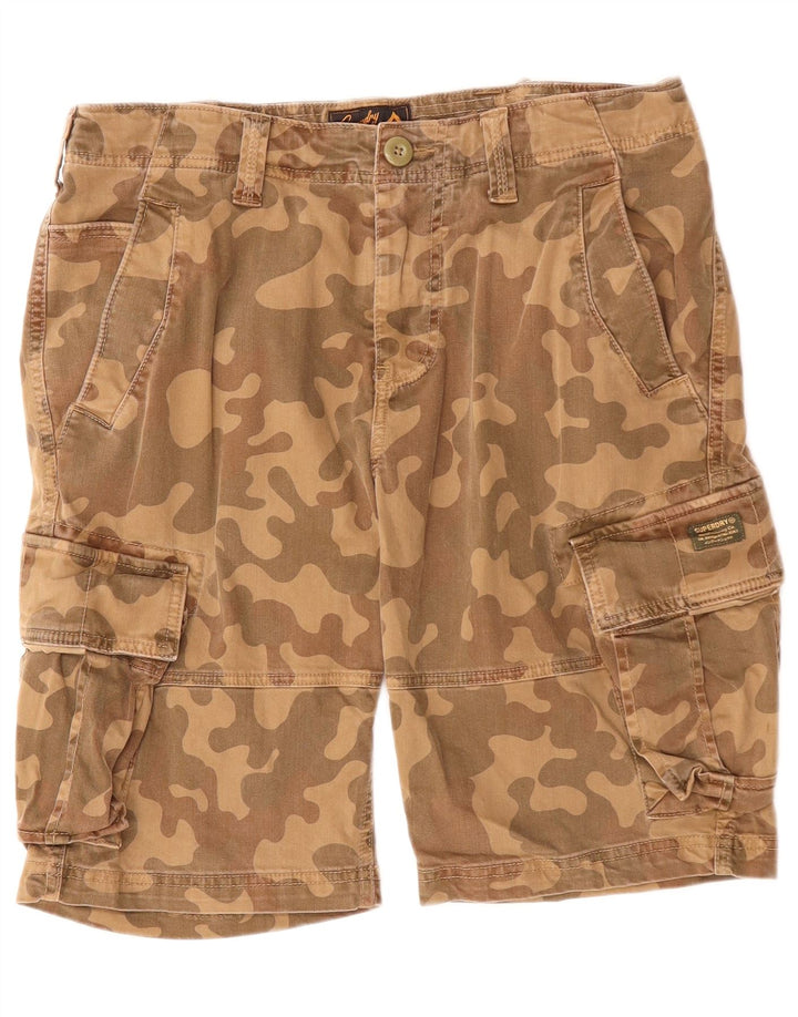 SUPERDRY Herren Cargoshorts W32 Mittelbraune Camouflage-Baumwolle