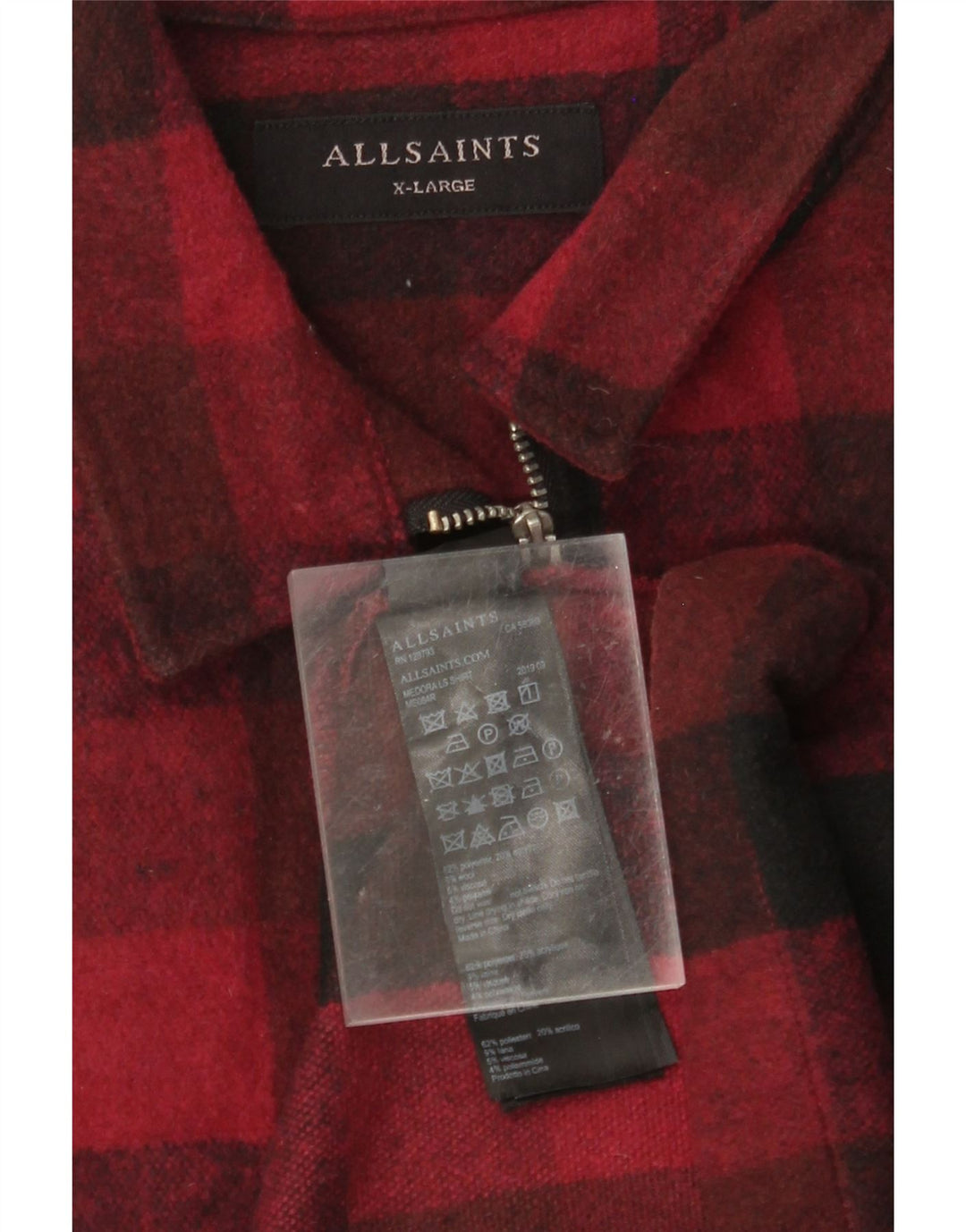 ALL SAINTS Herren Overshirt Flanellhemd XL Rot Gingham Polyester