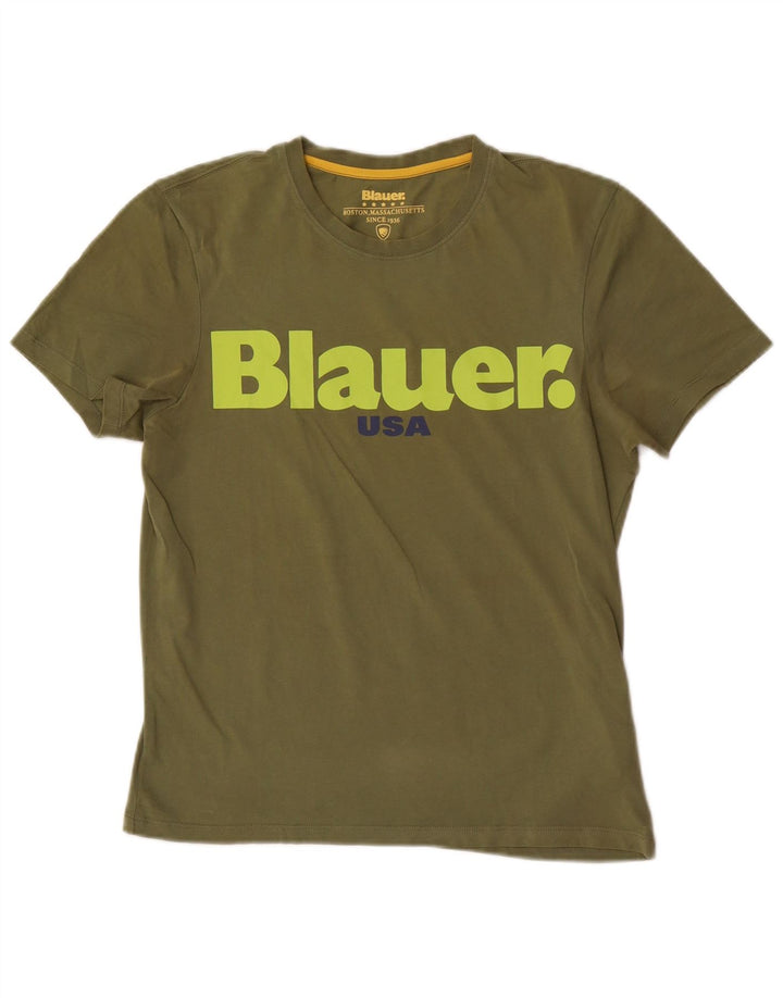 Blauer Herren-T-Shirt mit Grafik, Größe S, Khaki, Baumwolle