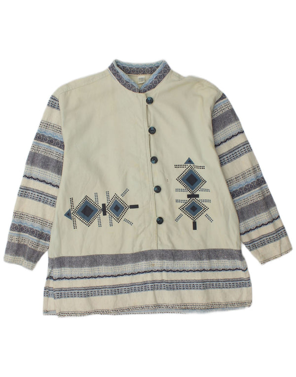 Vintage Damen LangarmBluse Top UK 12/14 Medium Off White gestreift