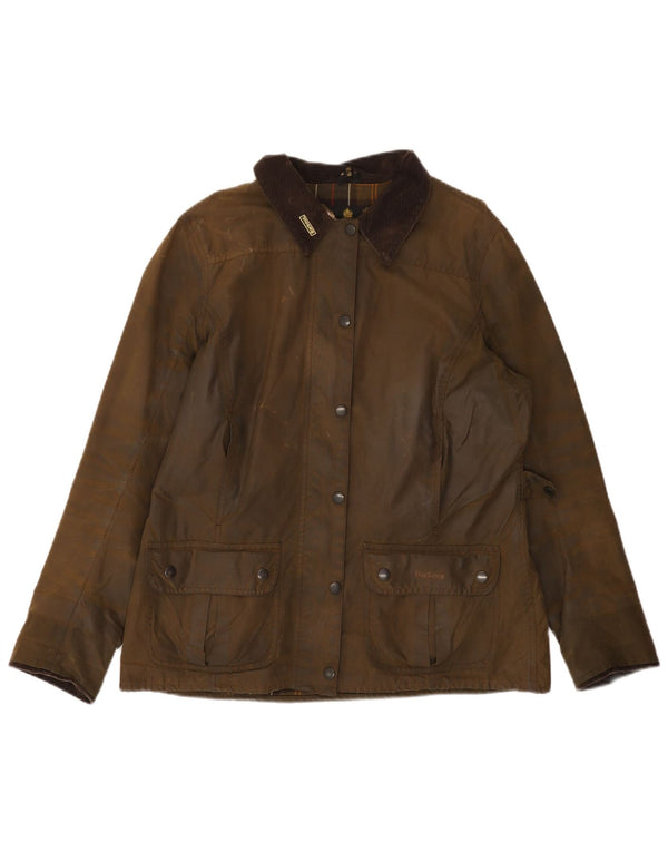 BARBOUR Damenjacke aus gewachster Baumwolle, UK 14, große Khaki-Baumwolle