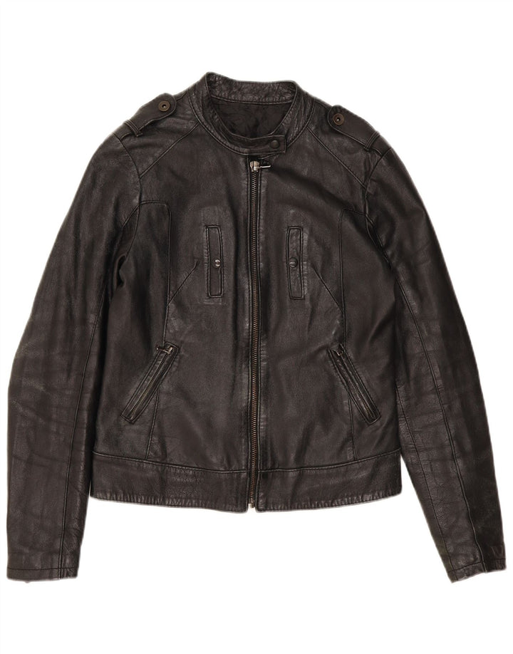 Vintage Damen Leder Bikerjacke UK 12 Mittelschwarzes Leder