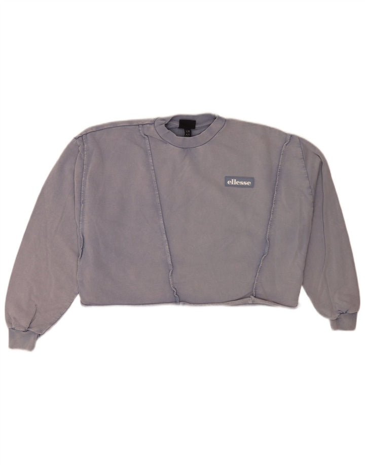 Ellesse Womens Crop Oversized Sweatshirt Pullover UK 8 Small Blau Baumwolle