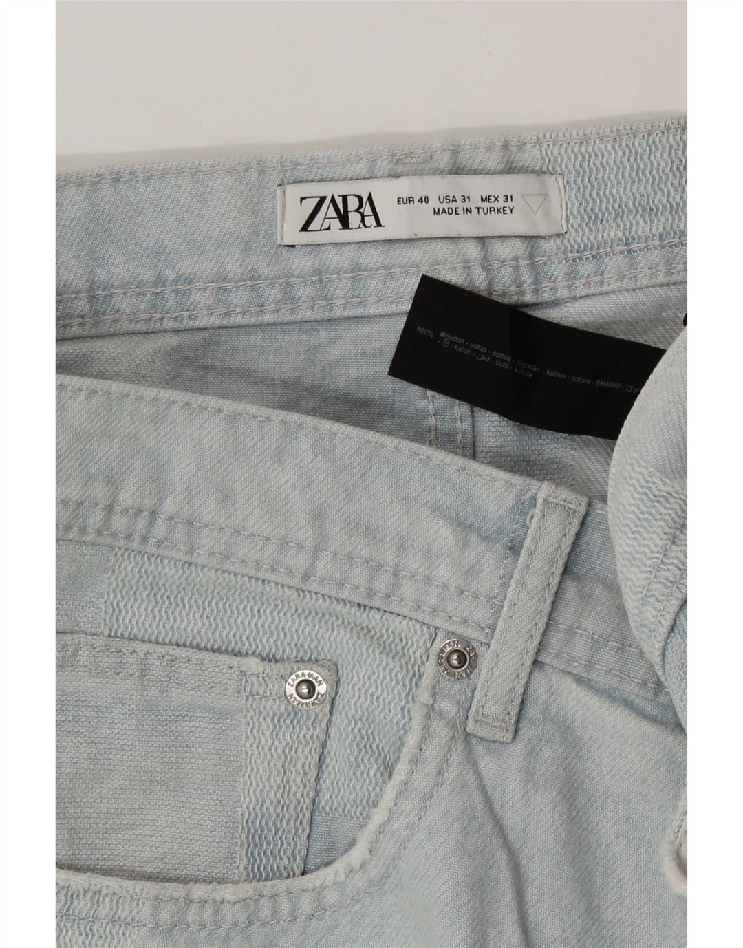 Zara Herren Jeansshorts EU 40 Medium W31 Blaue Patchwork-Baumwolle