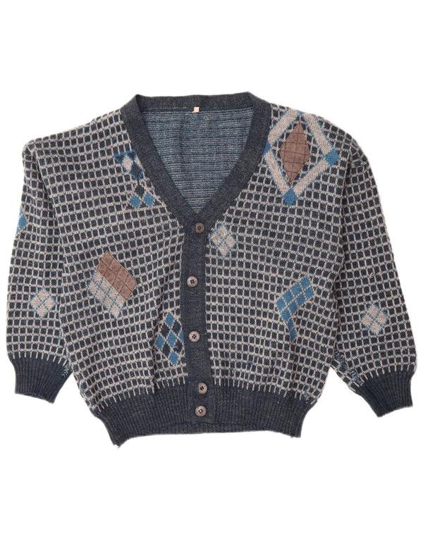 Vintage Herren Loose Fit Cardigan Pullover IT 50 Medium Navy Blue Geometrisch