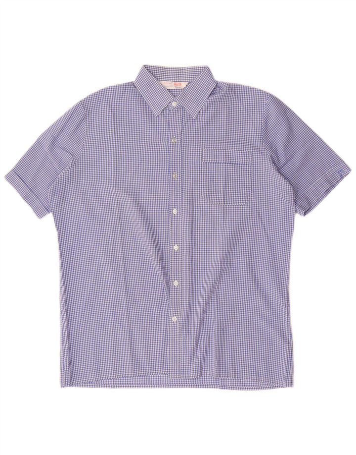 St Michael Herren Kurzarmhemd XL Blau Gingham Baumwolle