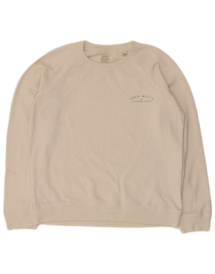 Jack Wills Damen-Sweatshirt-Pullover, UK-Größe 44, Größe L, weiße Baumwolle
