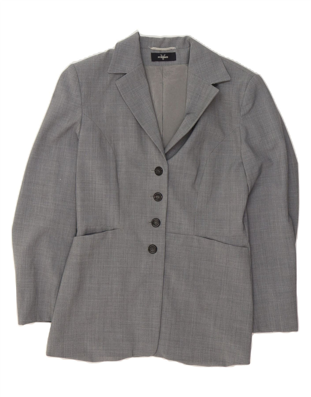 PYRAMID Womens 4 Button Blazer Jacket UK 12 Medium Grey Polyester Vintage Pyramid and Second-Hand Pyramid from Messina Hembry 