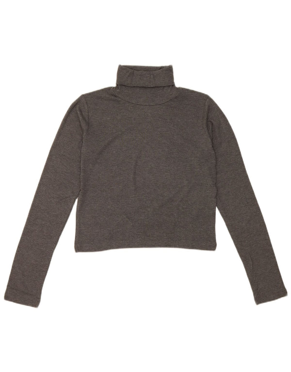 Zara Damen Crop Top Langarm UK 12 Mittelgrau