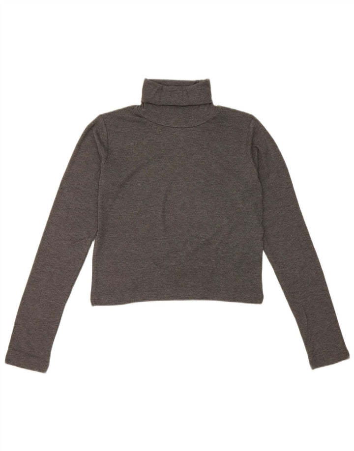 Zara Damen Crop Top Langarm UK 12 Mittelgrau