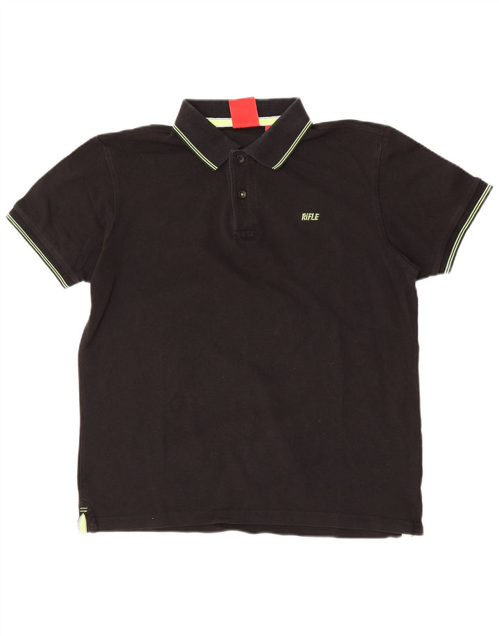 Rifle Herren-Poloshirt, groß, aus schwarzer Baumwolle