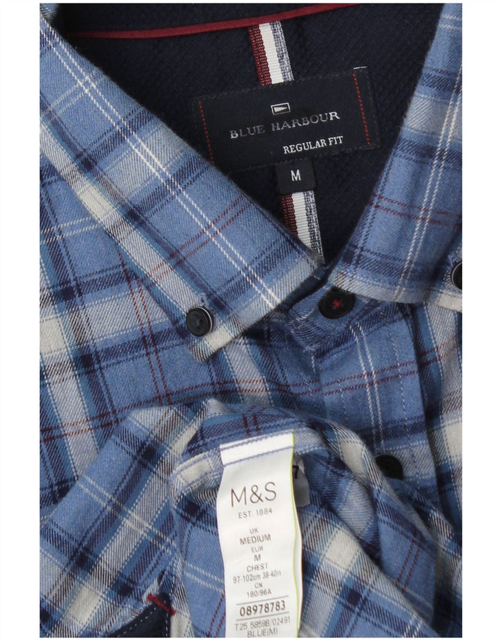 MARKS & SPENCER Herren Blue Harbor Flanellhemd Mittelblau kariert