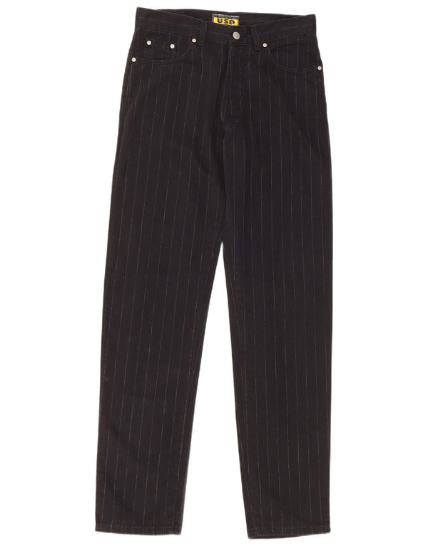 Vintage Herren Tapered Casual Hose W33 L33 Schwarz gestreift Baumwolle