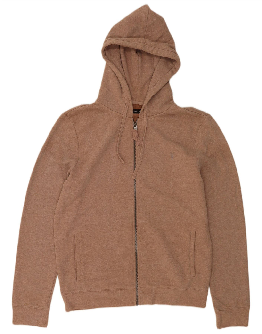 All Saints Herren-Kapuzenpullover mit Reißverschluss, groß, braune Baumwolle
