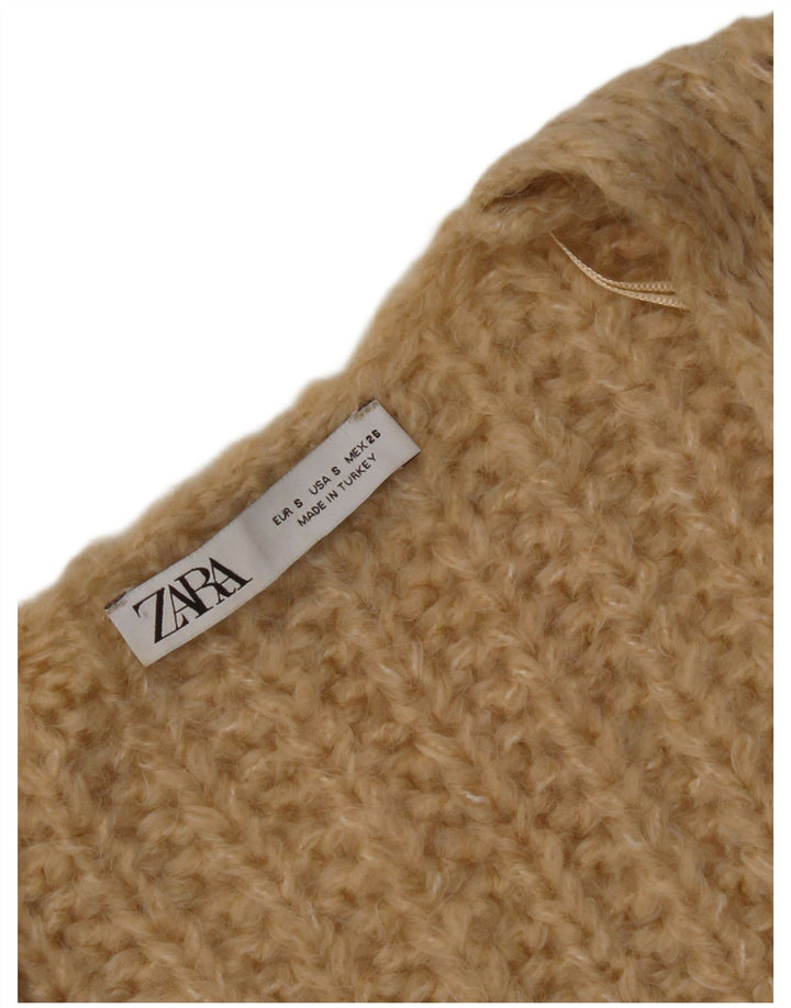 Zara Damen-Pullover mit V-Ausschnitt, übergroß, Gr. 10, Größe S, Beige, gestreift