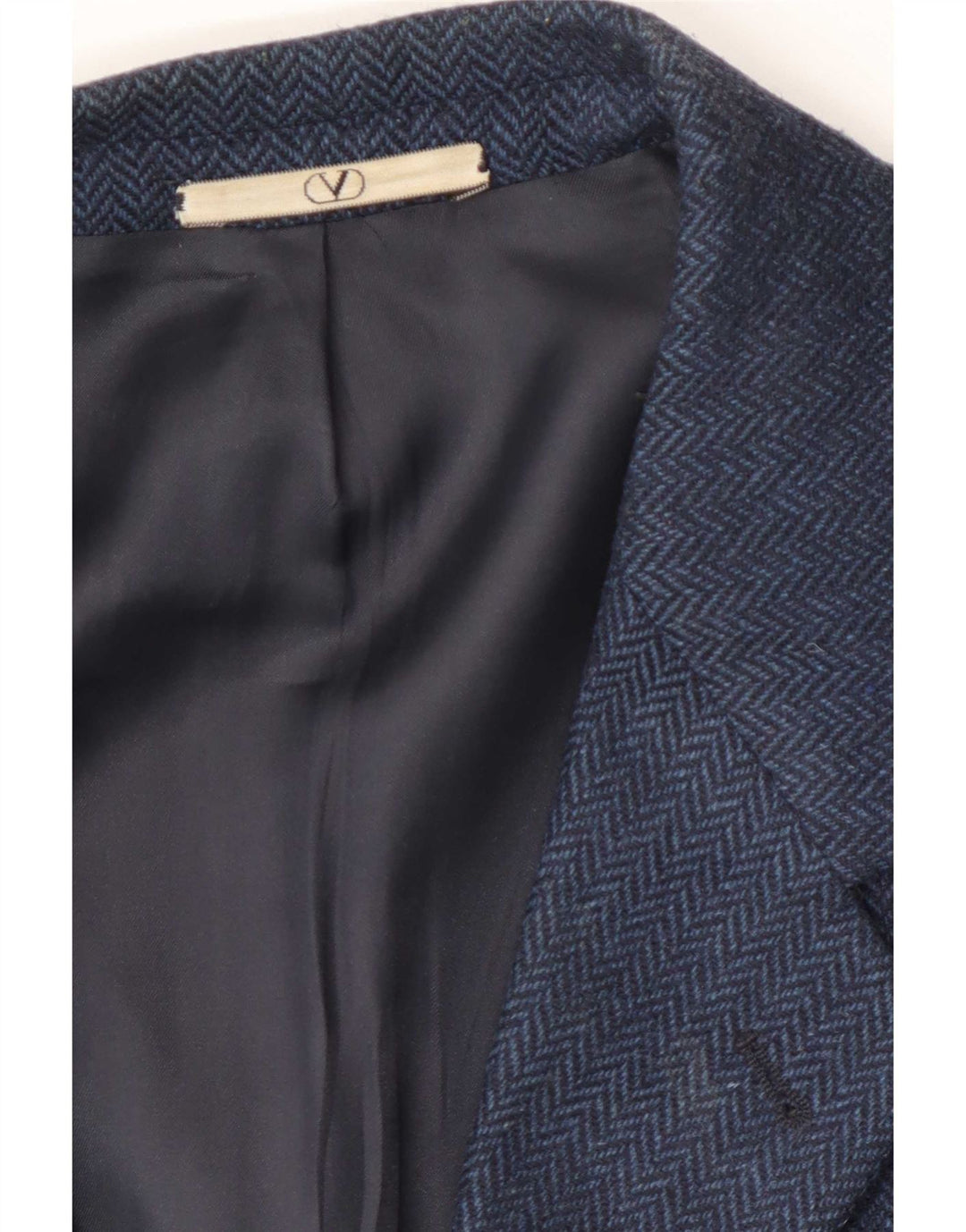Valentino Herren-Blazer mit 3 Knöpfen, UK 38, mittleres Marineblau mit Fischgrätenmuster