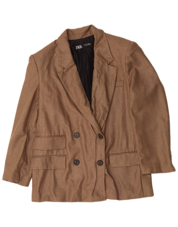 Zara Damen Übergroße zweireihige Blazerjacke UK 14 Mittelbraun