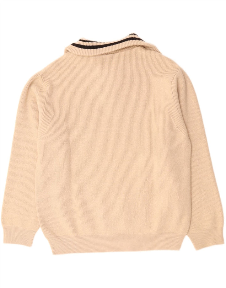 VINTAGE Herren-Pullover mit Reißverschluss, Größe 52, große beige Merinowolle